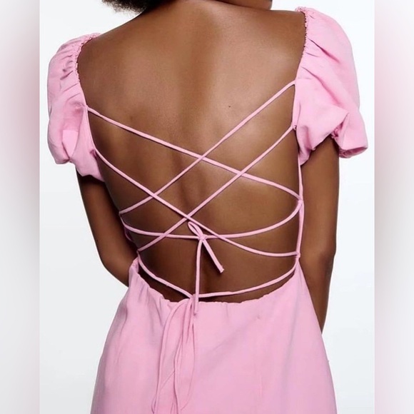 NWT‎ Zara 100% Cotton Pink Milkmaid Mini Dress Blogger Fave Romantic Coquette M - Picture 4 of 15